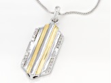 White Diamond Two-Tone Rhodium And 14k Yellow Gold Over Sterling Silver Mens Dog Tag Pendant 0.20ctw