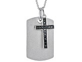Black And White Diamond Rhodium Over Sterling Silver Mens Dog Tag Cross Pendant .20ctw