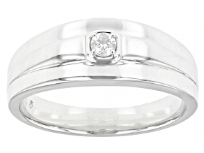 White Diamond Rhodium Over Sterling Silver Mens Wide Band Ring 0.10ctw