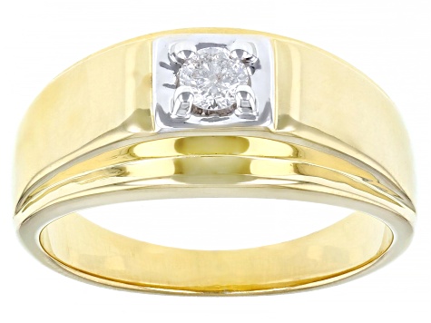 White Diamond 14k Yellow Gold Over Sterling Silver Mens Wide Band Ring 0.25ctw