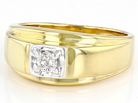 White Diamond 14k Yellow Gold Over Sterling Silver Mens Wide Band Ring 0.25ctw