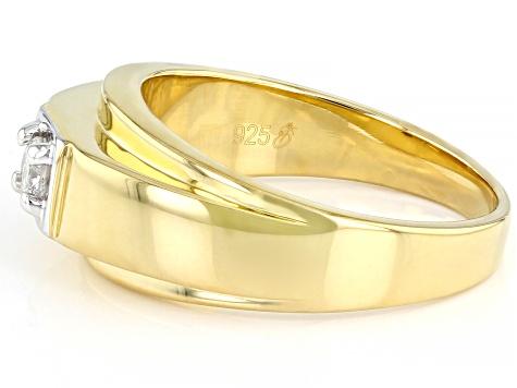 White Diamond 14k Yellow Gold Over Sterling Silver Mens Wide Band Ring 0.25ctw