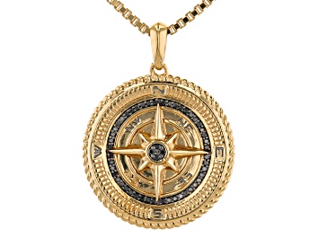 Picture of Black Diamond 14k Yellow Gold Over Sterling Silver Mens Compass Pendant 0.25ctw