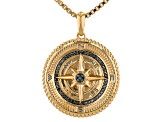 Black Diamond 14k Yellow Gold Over Sterling Silver Mens Compass Pendant 0.25ctw