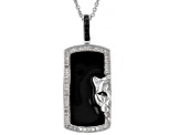 White & Black Diamond with Black Enamel Rhodium Over Sterling Silver Mens Panther Pendant 0.25ctw