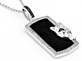 White & Black Diamond with Black Enamel Rhodium Over Sterling Silver Mens Panther Pendant 0.25ctw