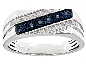 Blue Velvet Diamonds™ And White Diamond Rhodium Over Sterling Silver Mens Ring 0.15ctw