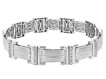 Picture of White Diamond Rhodium Over Sterling Silver Polished And Matte Mens Bracelet 0.50ctw