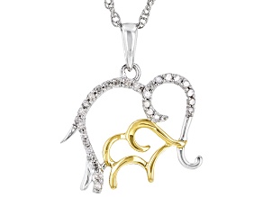 White Diamond Rhodium And 14K Yellow Gold Over Sterling Silver Pendant With Chain 0.10ctw