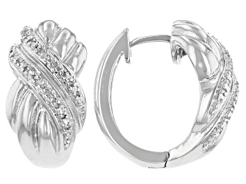 Picture of White Diamond Accent Rhodium Over Brass Hoop Earrings