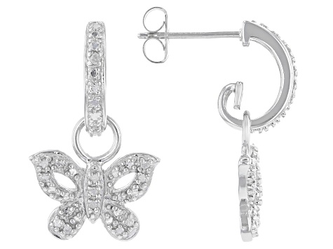 White Diamond Accent Rhodium Over Sterling Silver Butterfly Earrings