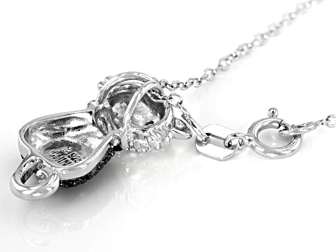 White Diamond Accent Rhodium Over Sterling Silver Cat Pendant With 18" Cable Chain