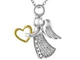 White Diamond Accent Rhodium Over Sterling Silver Two-Tone Angel Pendant With 18" Cable Chain