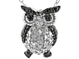 White Diamond Accent Rhodium Over Sterling Silver Owl Pendant With 18" Cable Chain
