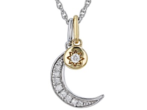 White Diamond Rhodium And 14k Yellow Gold Over Sterling Silver Moon Pendant 0.10ctw
