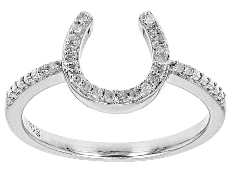 White Diamond Rhodium Over Sterling Silver Horseshoe Ring 0.10ctw
