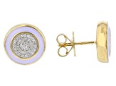 White Diamond And Pastel Purple Enamel 14k Yellow Gold Over Sterling Silver Stud Earrings 0.10ctw