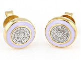 White Diamond And Pastel Purple Enamel 14k Yellow Gold Over Sterling Silver Stud Earrings 0.10ctw