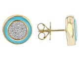 White Diamond And Pastel Teal Enamel 14k Yellow Gold Over Sterling Silver Stud Earrings 0.10ctw