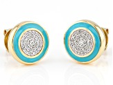White Diamond And Pastel Teal Enamel 14k Yellow Gold Over Sterling Silver Stud Earrings 0.10ctw