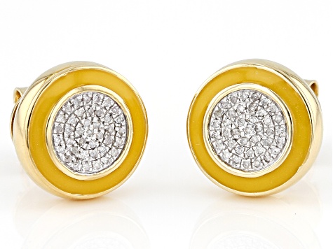 White Diamond And Yellow Enamel 14k Yellow Gold Over Sterling Silver Stud Earrings 0.10ctw