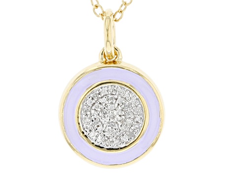 Diamond Accent And Purple Enamel 14k Yellow Gold Over Sterling Silver Pendant With 20" Cable Chain