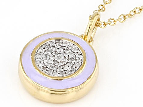 Diamond Accent And Purple Enamel 14k Yellow Gold Over Sterling Silver Pendant With 20" Cable Chain