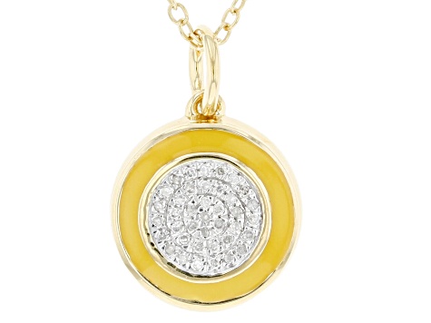 Diamond Accent And Yellow Enamel 14k Yellow Gold Over Sterling Silver Pendant With 20" Cable Chain