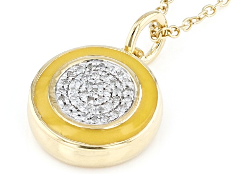 Diamond Accent And Yellow Enamel 14k Yellow Gold Over Sterling Silver Pendant With 20" Cable Chain