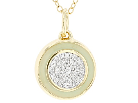 Diamond Accent And Green Enamel 14k Yellow Gold Over Sterling Silver Pendant With 20" Cable Chain