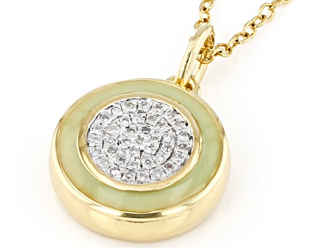 Diamond Accent And Green Enamel 14k Yellow Gold Over Sterling Silver Pendant With 20" Cable Chain