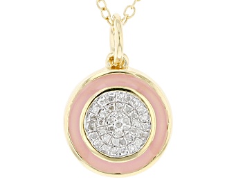 Picture of Diamond Accent And Pink Enamel 14k Yellow Gold Over Sterling Silver Pendant With 20" Cable Chain