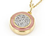 Diamond Accent And Pink Enamel 14k Yellow Gold Over Sterling Silver Pendant With 20" Cable Chain