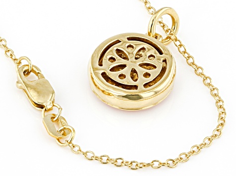 Diamond Accent And Pink Enamel 14k Yellow Gold Over Sterling Silver Pendant With 20" Cable Chain