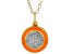 Diamond Accent And Orange Enamel 14k Yellow Gold Over Sterling Silver Pendant With 20" Cable Chain