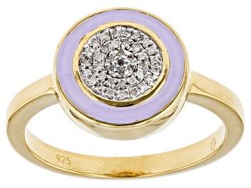 Picture of White Diamond Accent And Pastel Purple Enamel 14k Yellow Gold Over Sterling Silver Cluster Ring
