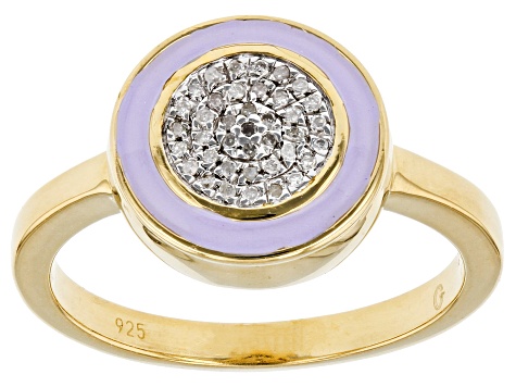 White Diamond Accent And Pastel Purple Enamel 14k Yellow Gold Over Sterling Silver Cluster Ring