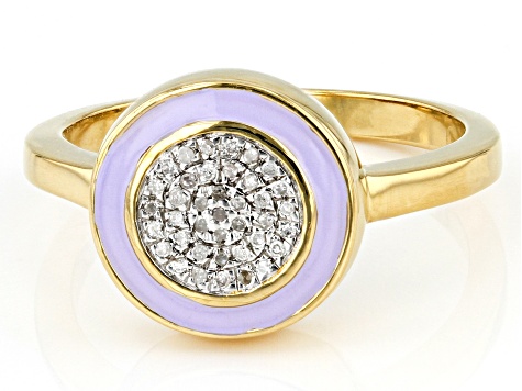 White Diamond Accent And Pastel Purple Enamel 14k Yellow Gold Over Sterling Silver Cluster Ring