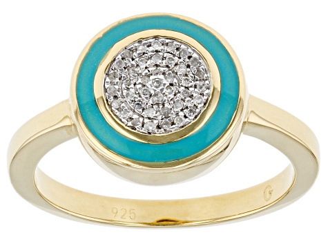 Diamond Accent And Teal Enamel 14k Yellow Gold Over Sterling Silver Cluster Ring