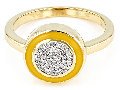 Diamond Accent And Yellow Enamel 14k Yellow Gold Over Sterling Silver Cluster Ring