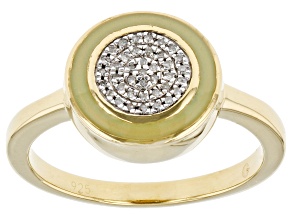 White Diamond Accent And Green Enamel 14k Yellow Gold Over Sterling Silver Cluster Ring
