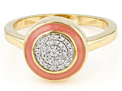 White Diamond Accent And Pink Enamel 14k Yellow Gold Over Sterling Silver Cluster Ring