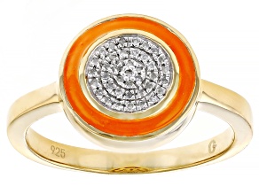 White Diamond Accent And Orange Enamel 14k Yellow Gold Over Sterling Silver Cluster Ring