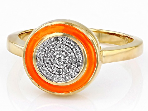 White Diamond Accent And Orange Enamel 14k Yellow Gold Over Sterling Silver Cluster Ring