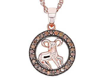 Picture of Champagne Diamond 14k Rose Gold Over Sterling Silver Aries Pendant With 18" Singapore Chain 0.25ctw