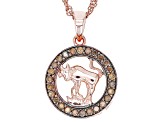 Champagne Diamond 14k Rose Gold Over Sterling Silver Taurus Pendant With 18" Singapore Chain 0.25ctw