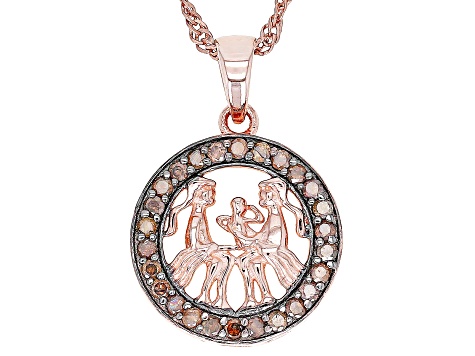 Champagne Diamond 14k Rose Gold Over Sterling Silver Gemini Pendant With 18" Singapore Chain 0.25ctw
