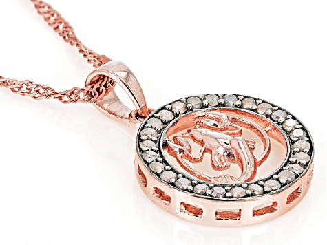 Champagne Diamond 14k Rose Gold Over Sterling Silver Cancer Pendant With 18" Singapore Chain 0.25ctw