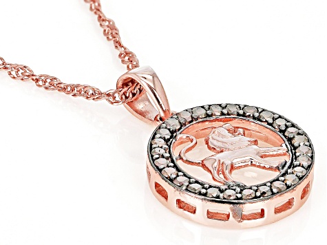 Champagne Diamond 14k Rose Gold Over Sterling Silver Leo Pendant With 18" Singapore Chain 0.25ctw