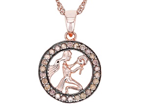 Champagne Diamond 14k Rose Gold Over Sterling Silver Virgo Pendant With 18" Singapore Chain 0.25ctw